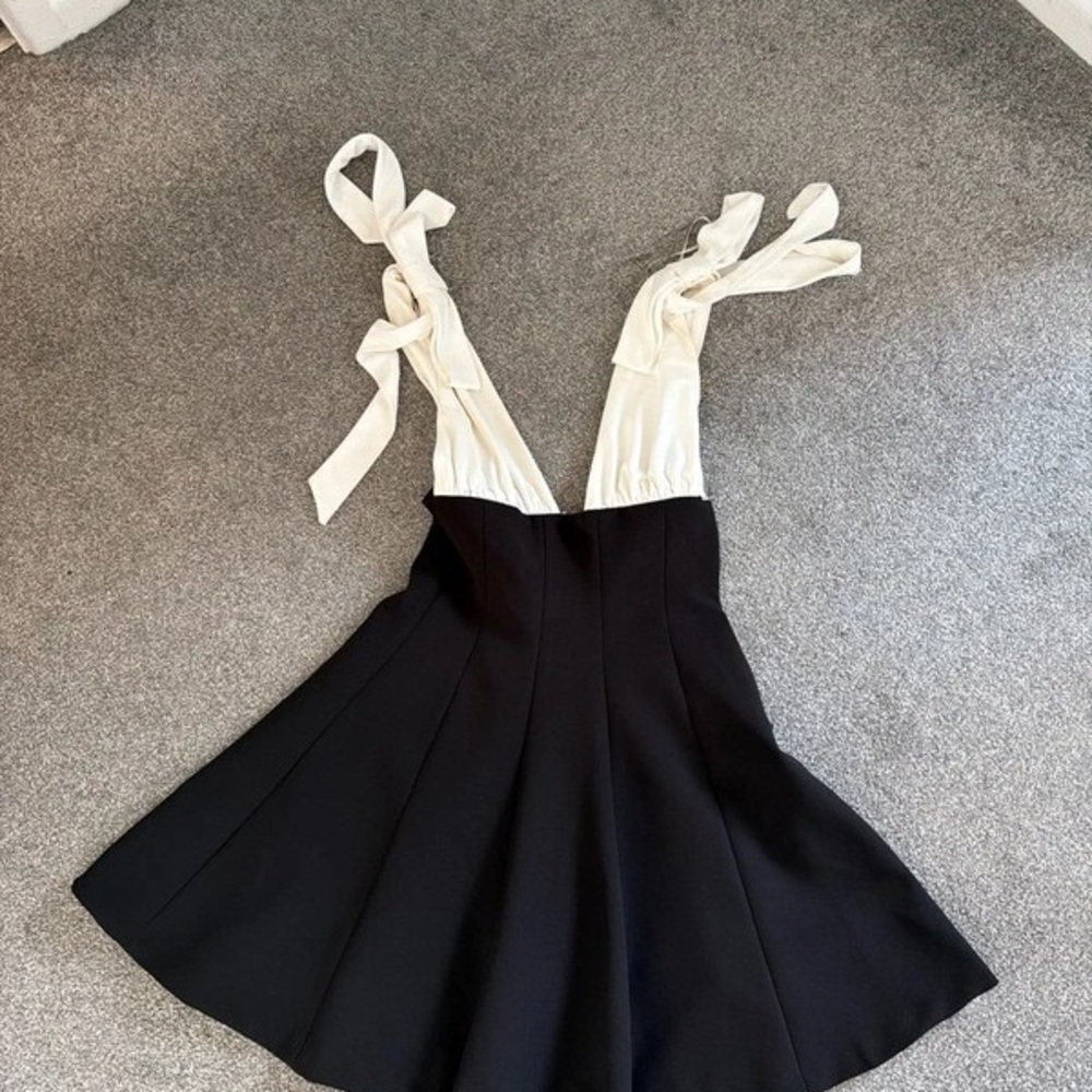 Elegant Backless Black and White Dress